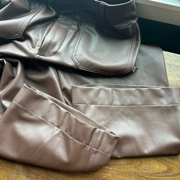 Maeve Anthropologie Chocolate Brown Colette Cropped Wide-Leg Faux Leather Pants - Picture 11 of 11